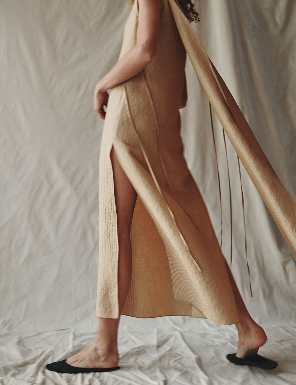 Womens | The Fluid Cape Dress In Wave Stripe | Copper
