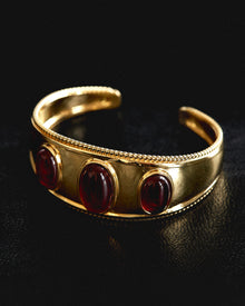 The Shiraz Bangle | Dark Red Cabochon | Gold