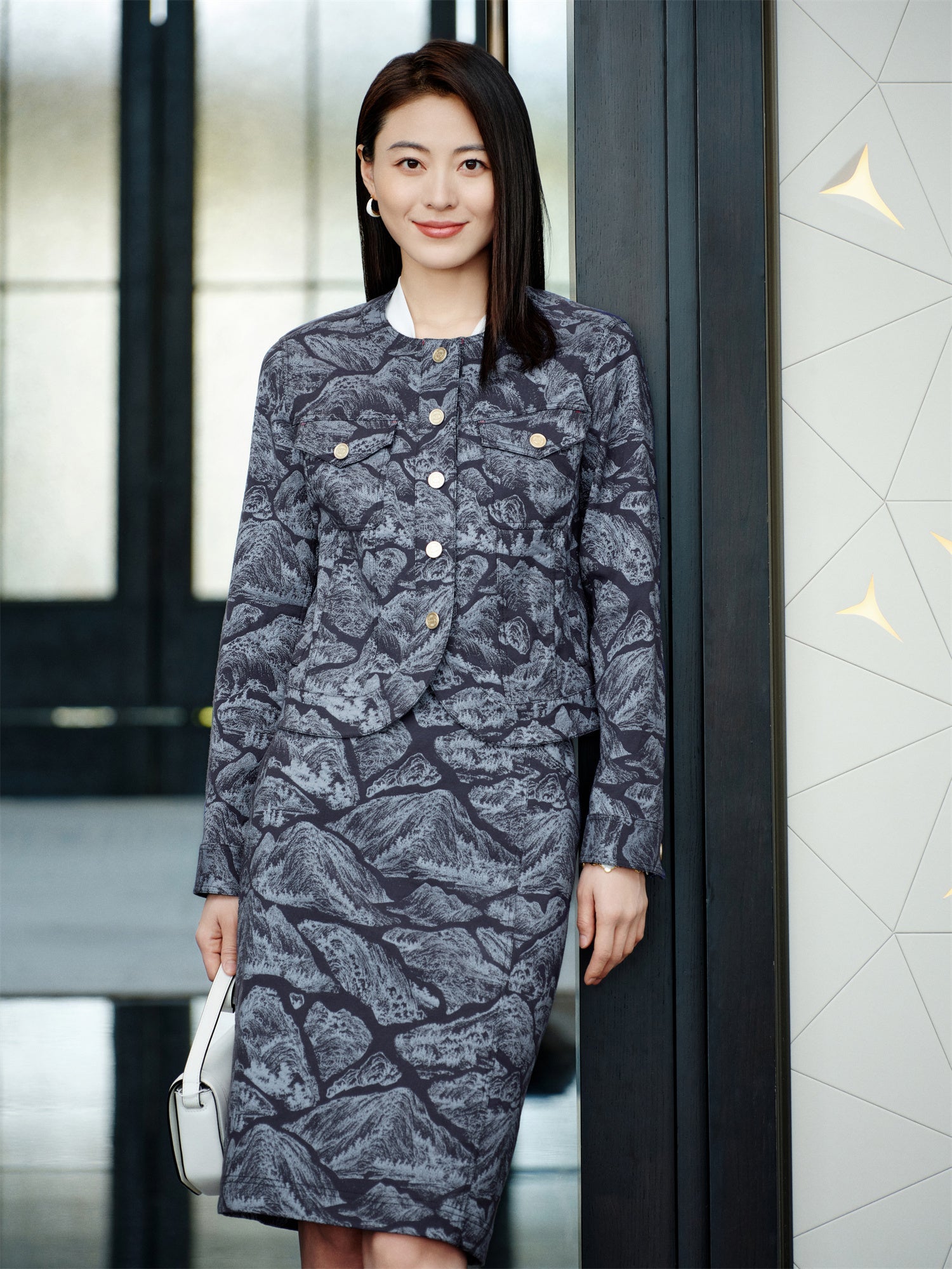 Round Neck Boxy Jacket | Blue