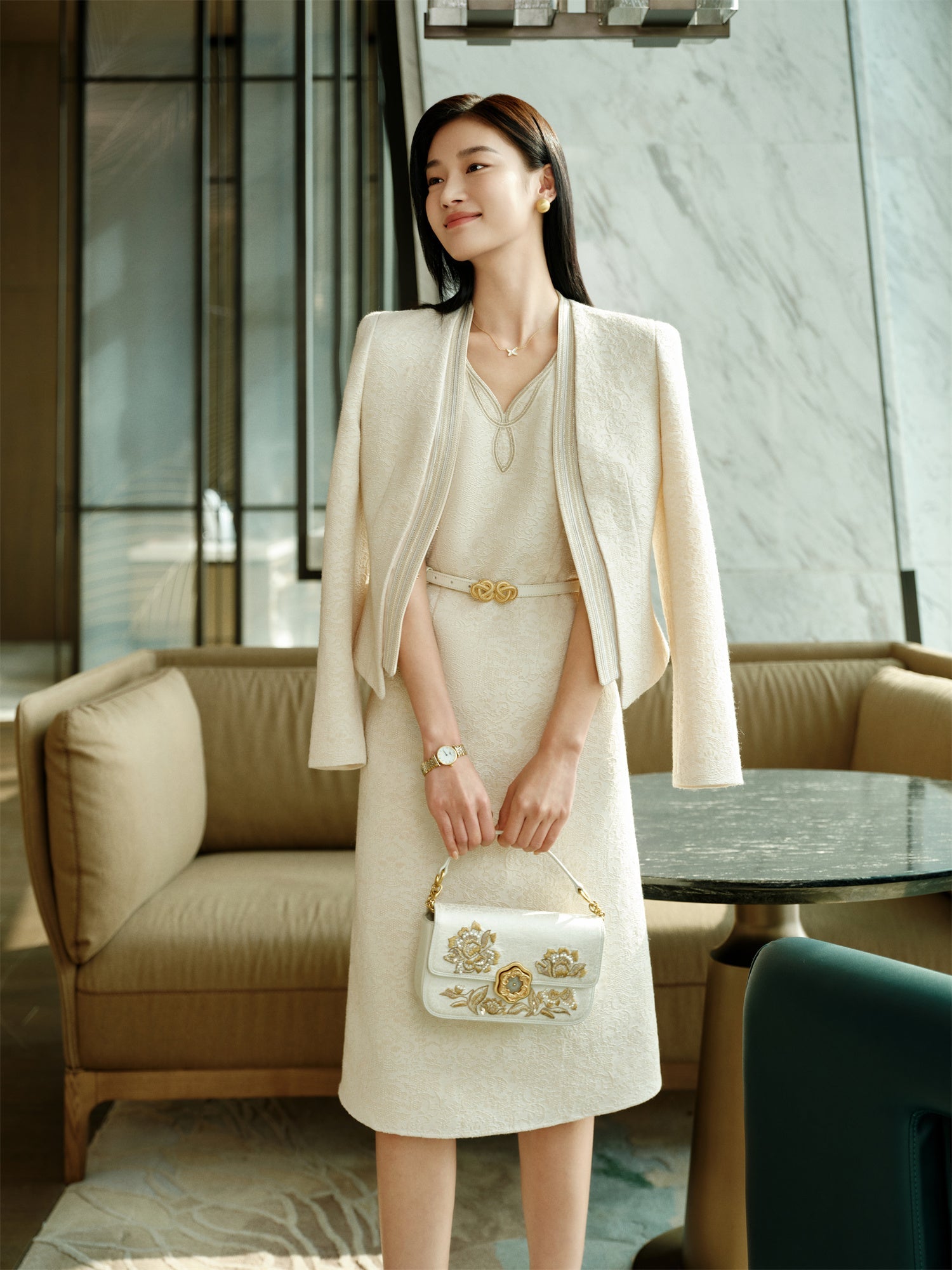 sleeveless textured vest skirt | Beige