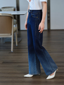 Gradient Straight-Leg Micro-Flare Denim Pants | Navy