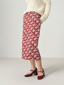 Jacquard Midi pencil Skirt | Red