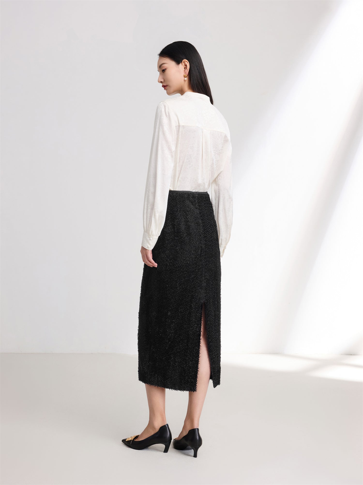Straight Silk Skirt | Black