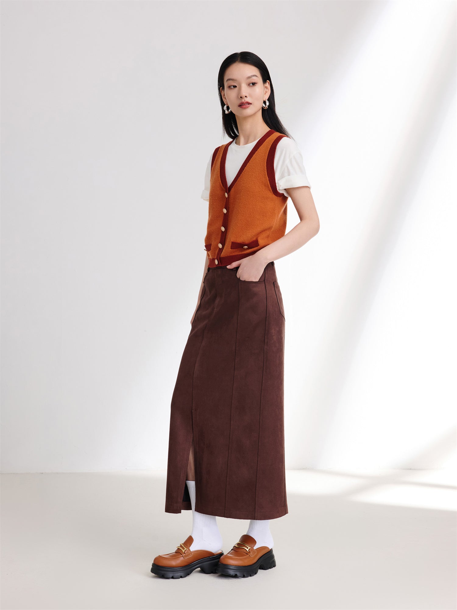 Pocket Style Maxi Skirt | Brown