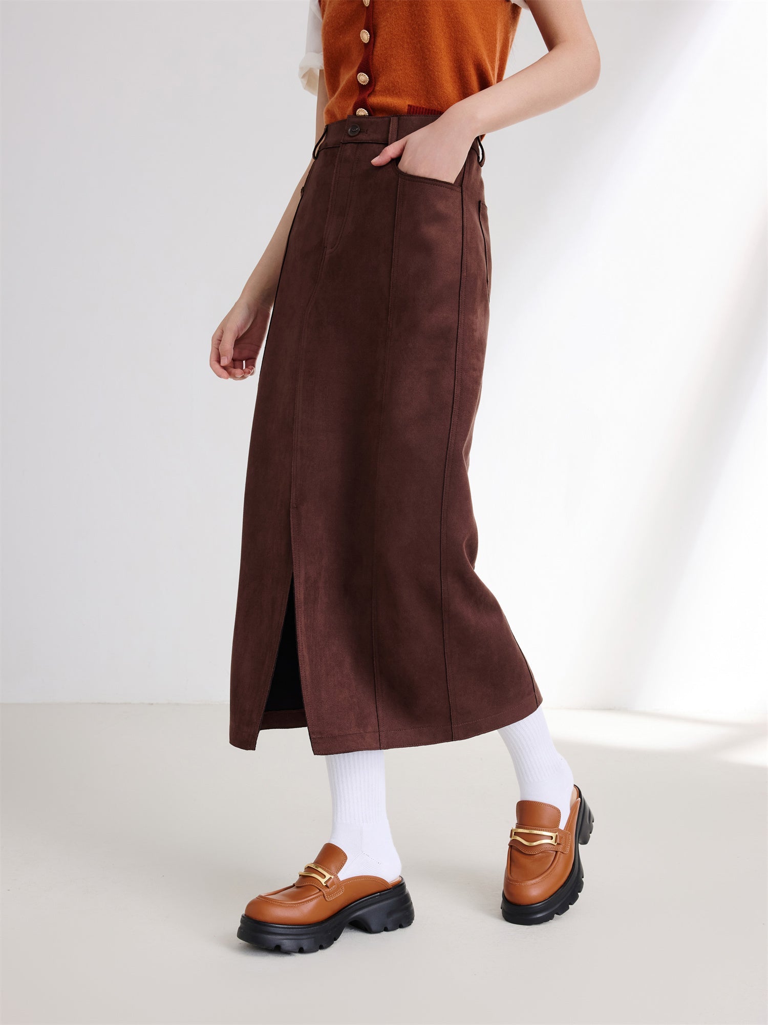 Pocket Style Maxi Skirt | Brown