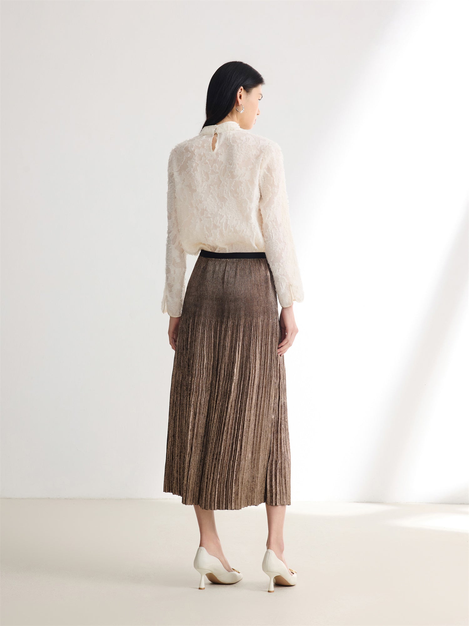 Foil Pleated Skirt | Golden
