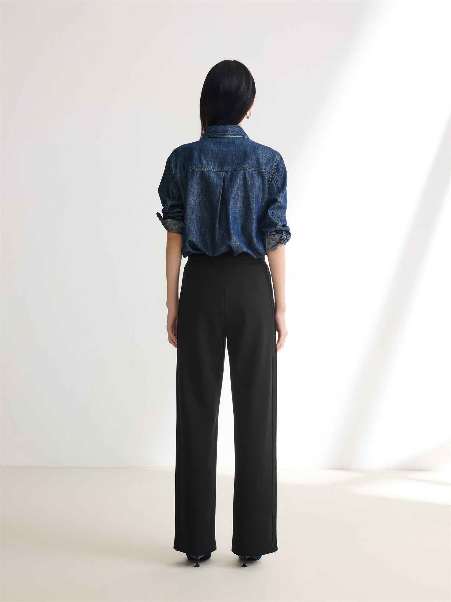 Wool Air Layer Straight-Leg Knit Pants | Black