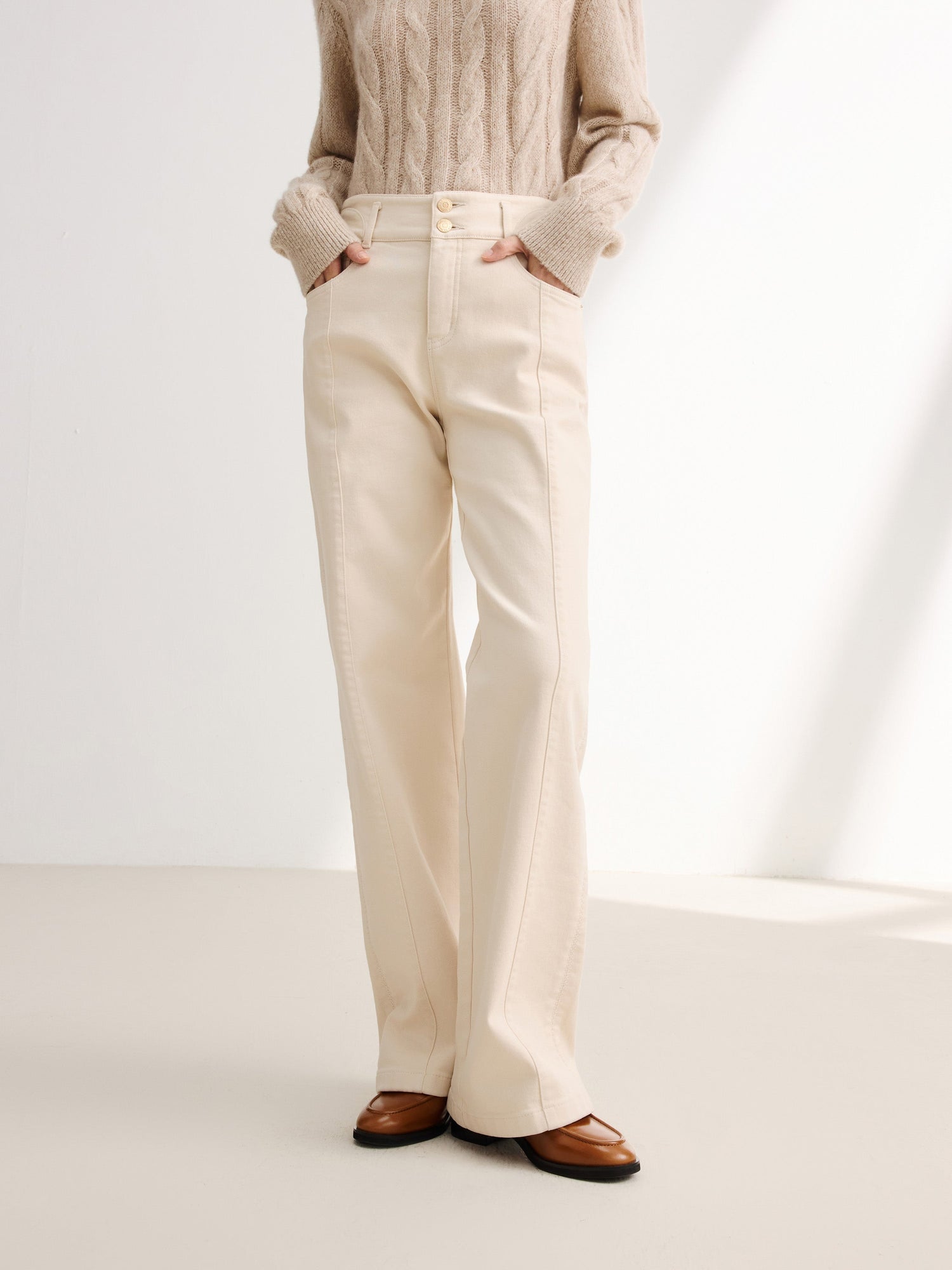High-Waisted Wide-Leg Jean | Beige