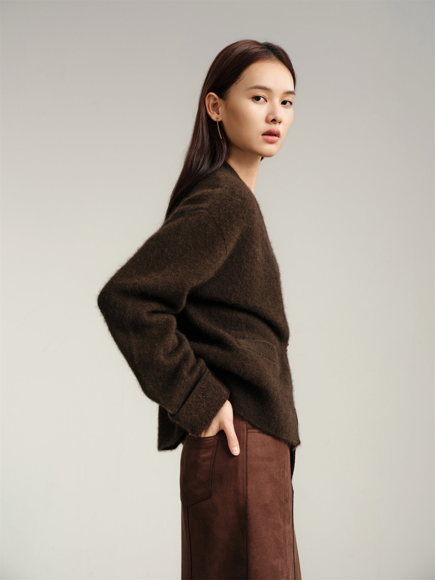 Yak Wool Knitted Cardigan | Brown