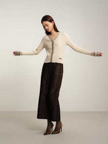 Yak Wool Ethnic-Style Jacquard Cardigan | Beige