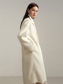 Notched Collar Cashmere Double-Breasted Coat | White