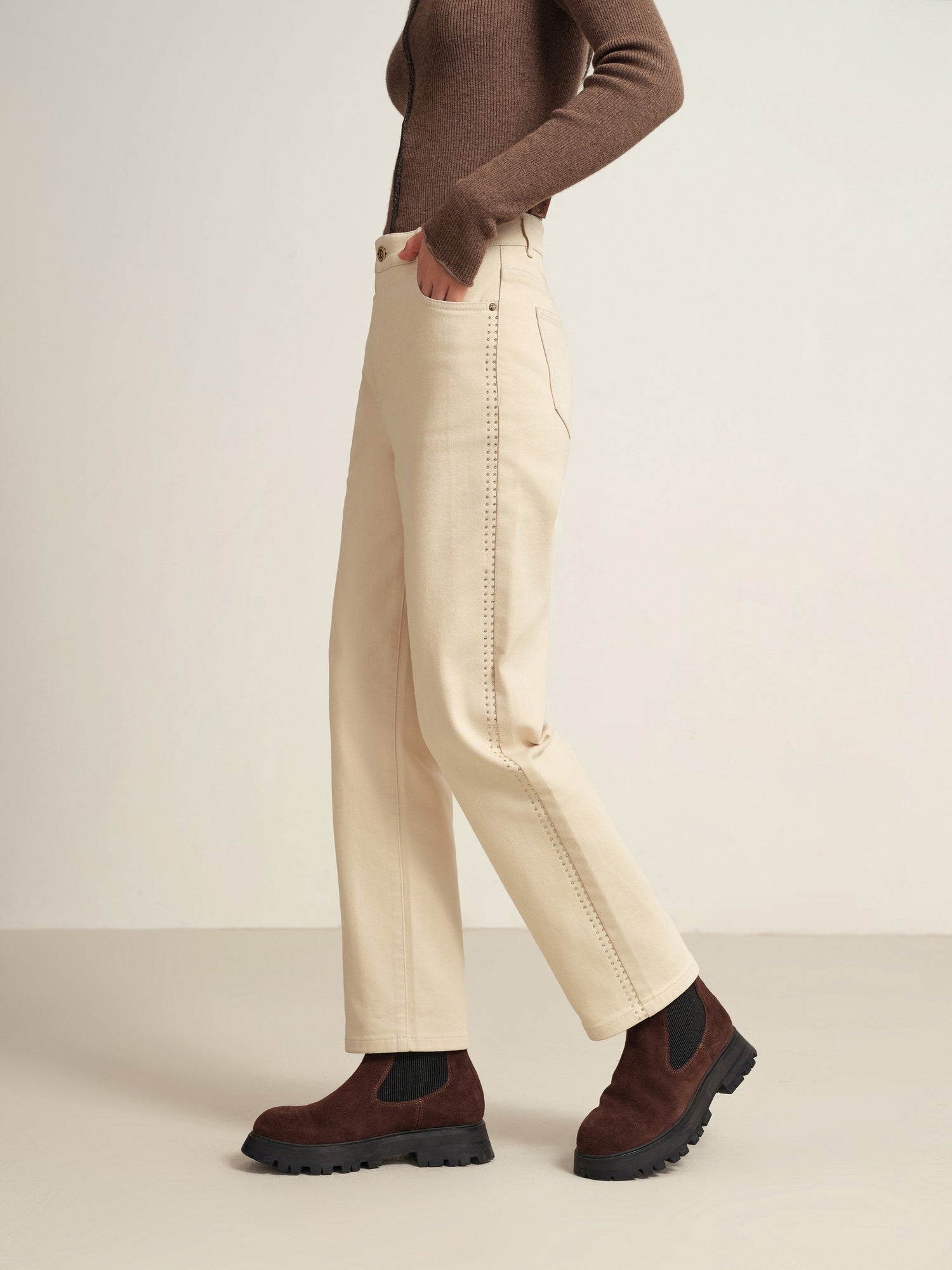 High-Waisted Straight-Leg Jean | Beige
