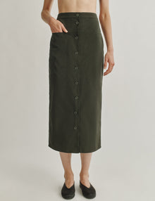 Womens | The Utility Skirt in Technical Wool Nylon | Moss