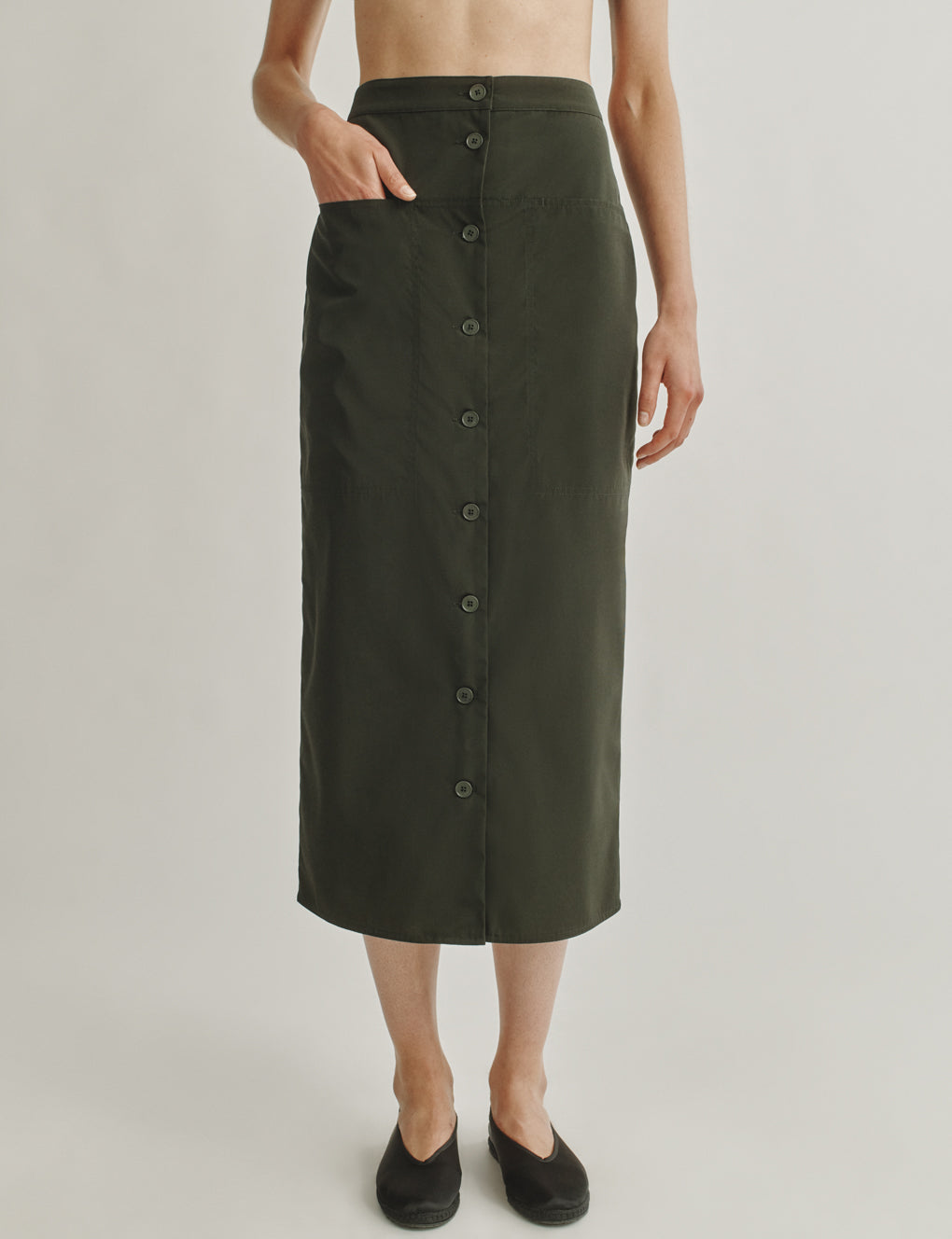 Womens | The Utility Skirt in Technical Wool Nylon | Moss