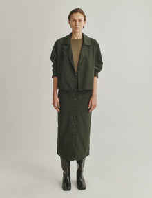 Womens | The Utility Skirt in Technical Wool Nylon | Moss