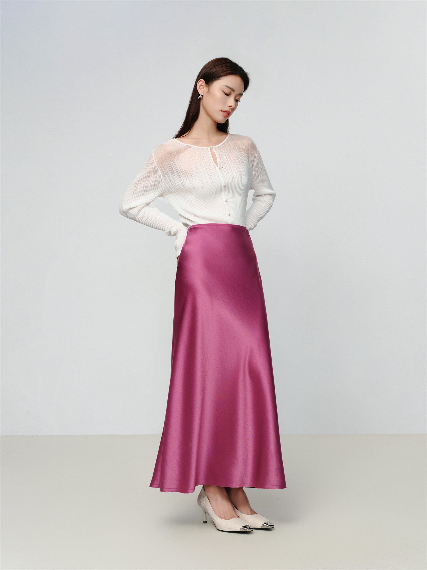 Iridescent Bias-Cut Acetate Skirt | Purple