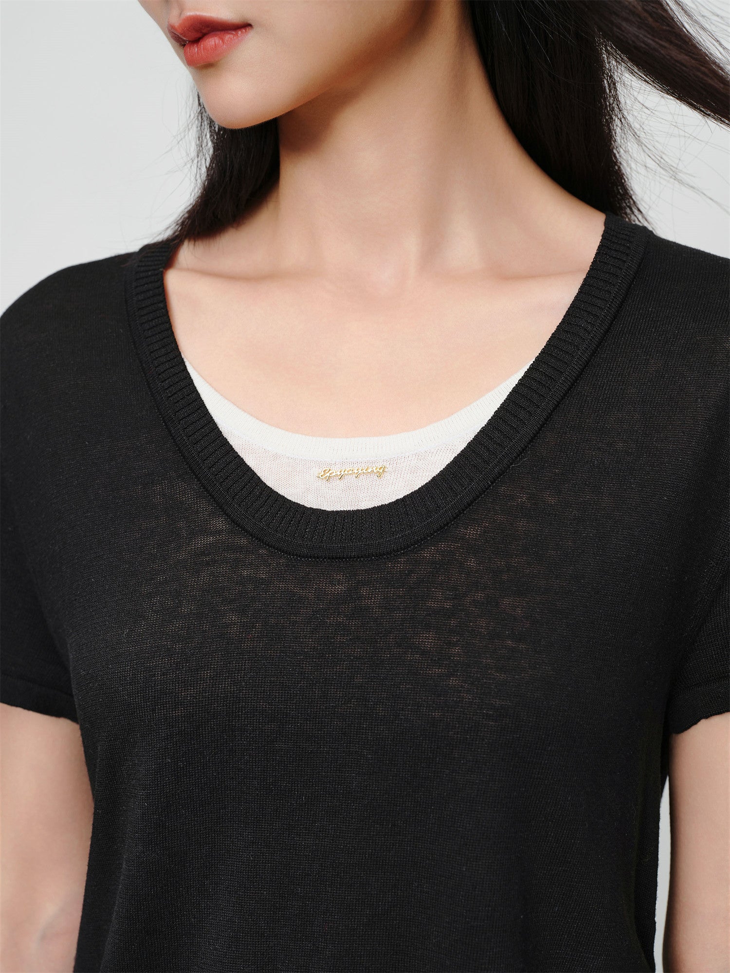 Linen Blend Crew Neck T-Shirt | Black