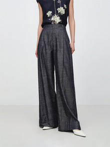 Linen-Cotton Cropped Pants | Navy