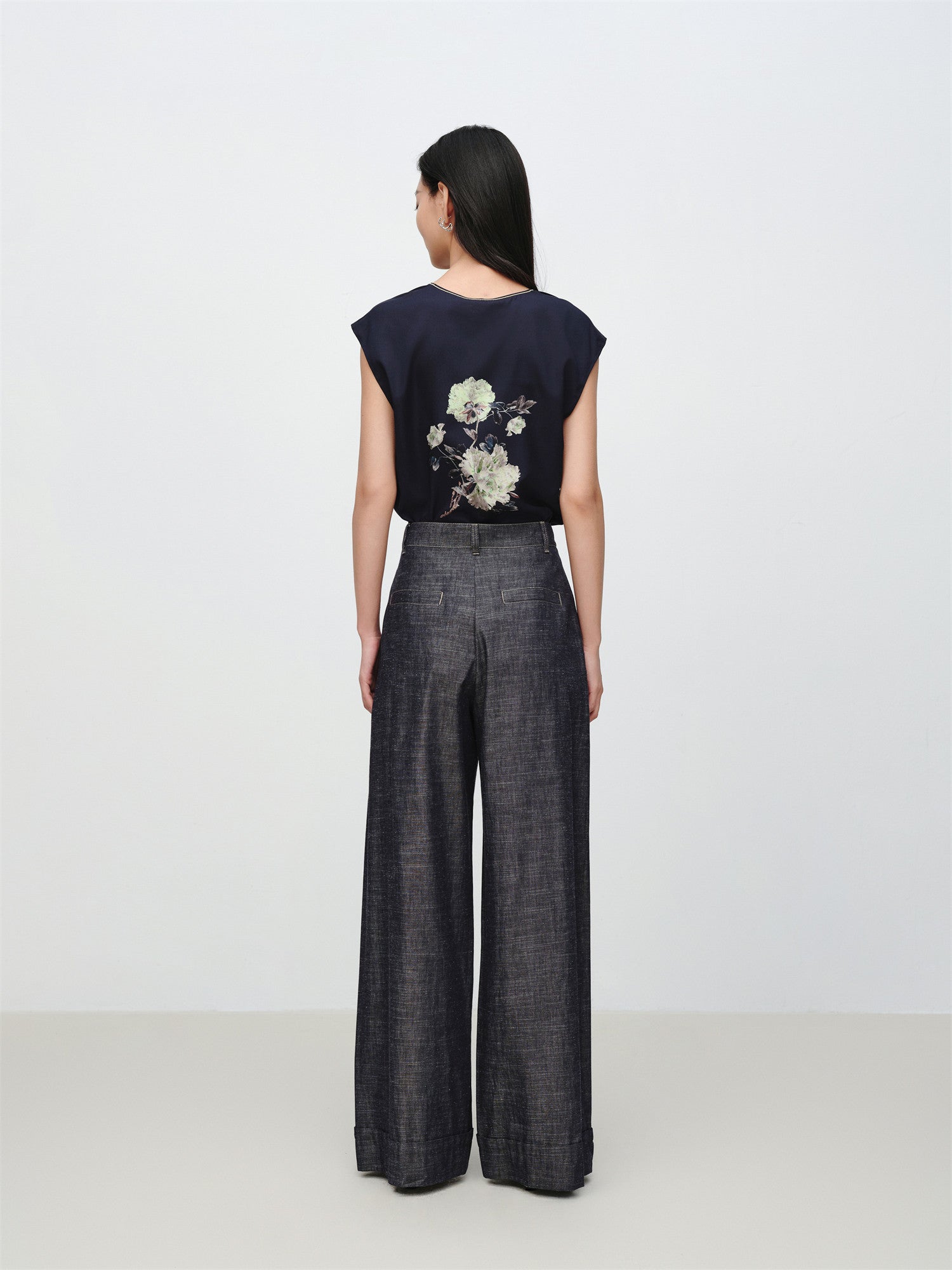 Linen-Cotton Cropped Pants | Navy