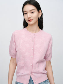 Jacquard Short-Sleeve Knit Top | Pink