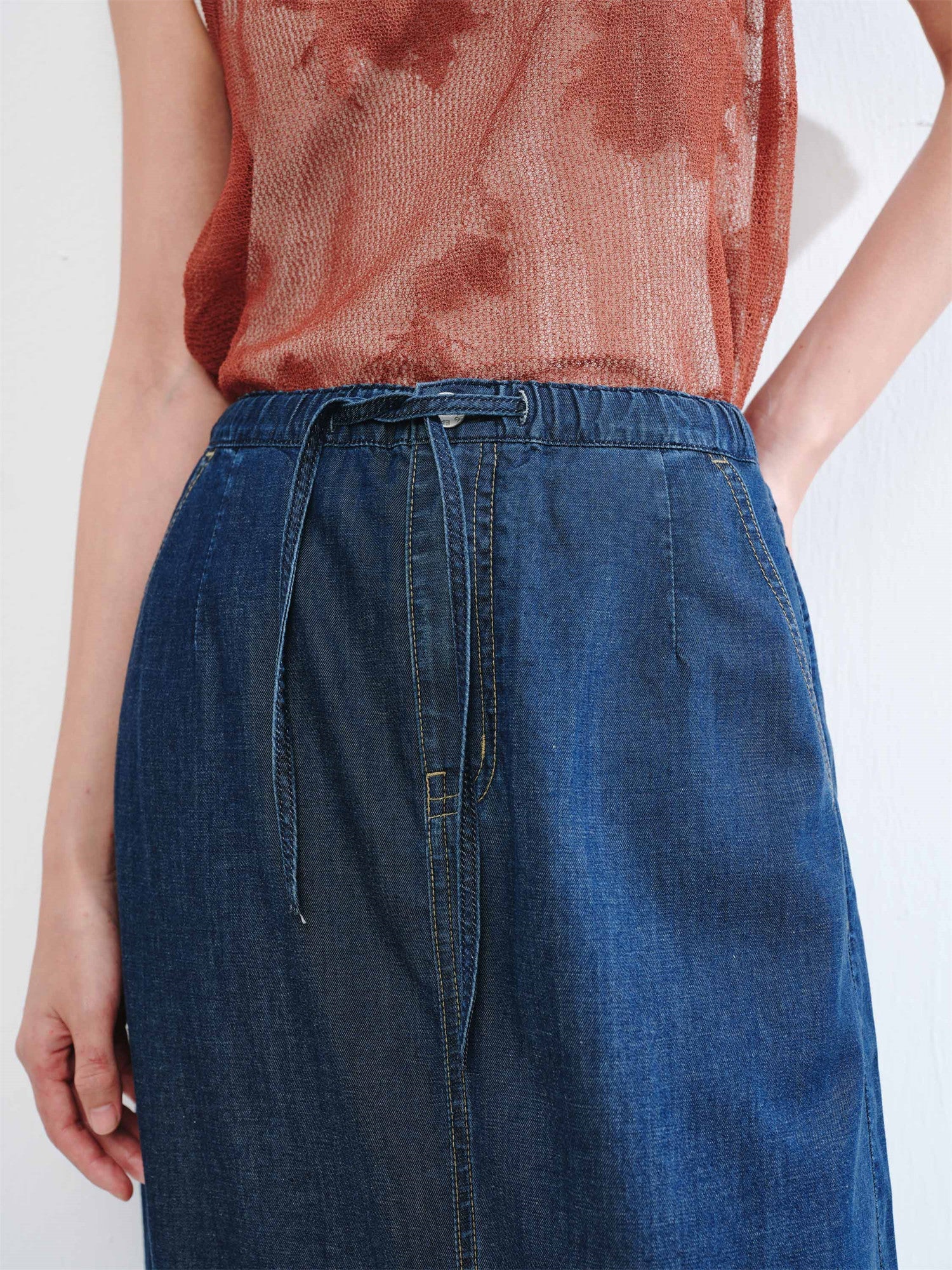 Tencel-Cotton Denim Skirt | Navy