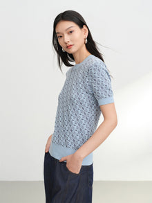 Geometric Textured Knit Sweater | Blue