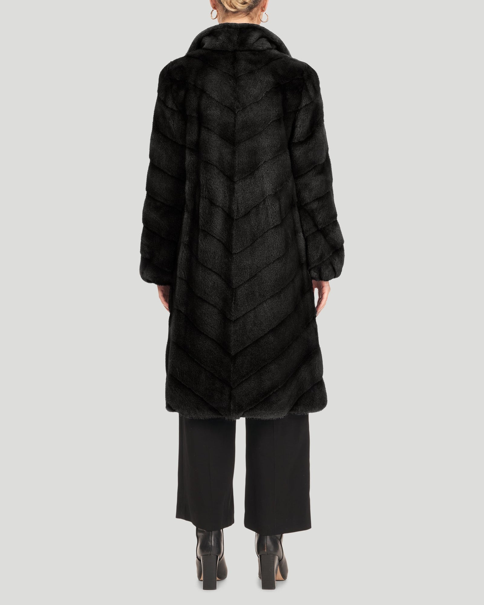 Chevron Mink Fur Midi Coat | Women | Black