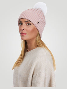 Metallic Wool Blend Hat With Fo Pompom | Women | Pink x White