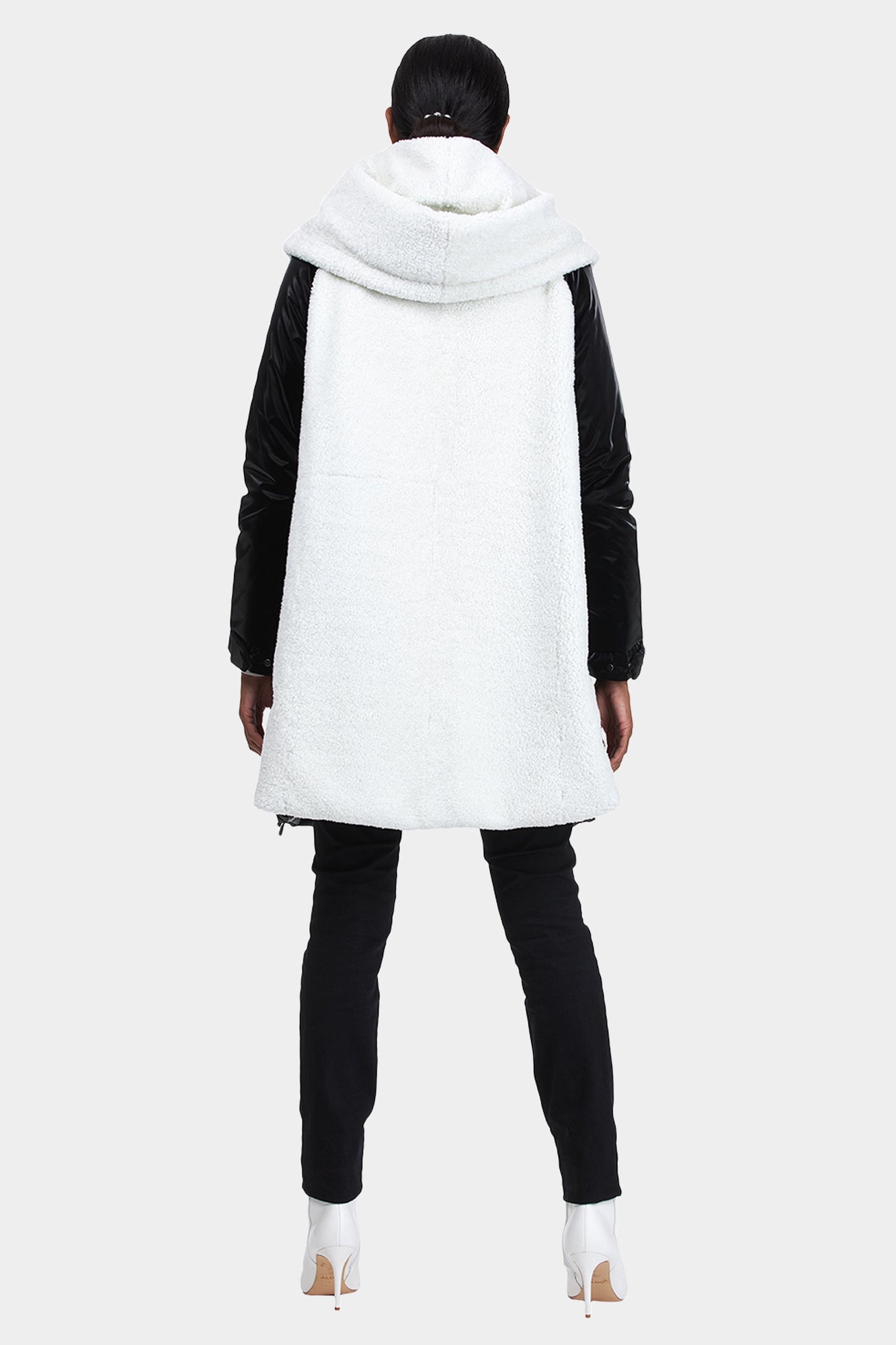 Asymmetric Quilted Parka With Shearling Lamb Trim | Women | Black x White