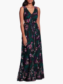 Keyhole Back Floral Gown | Black