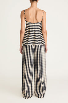 Gingham Twill Embroidered Bustier Tank | Black Combo