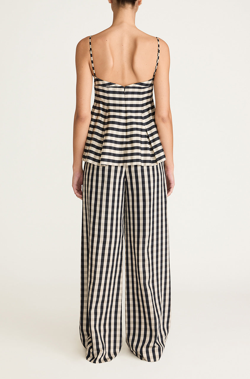 Gingham Twill Embroidered Bustier Tank | Black Combo