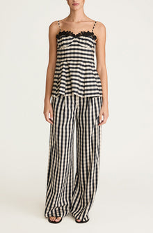 Gingham Twill Embroidered Bustier Tank | Black Combo