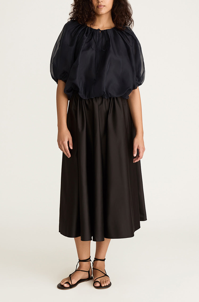 Silk Chiffon Bubble Top | Midnight