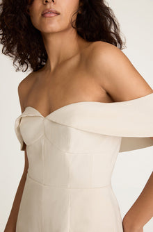 Cotton Sateen Draped Shoulder Romper | Snow