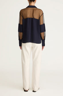 Crepe de Chine and Lace Popover Blouse | Midnight Combo