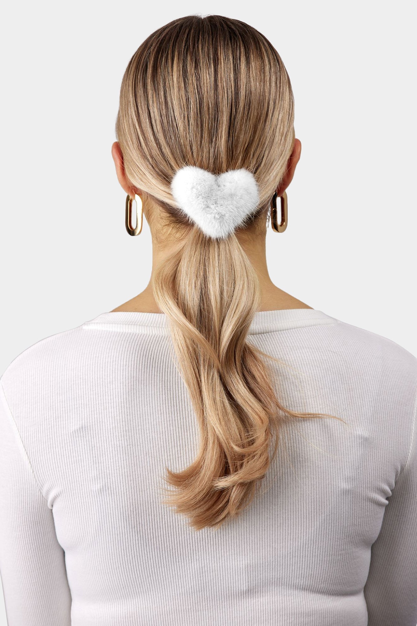 Hair Elastic With Heart Shaped Mink Fur Pompom | Women | Bleached White