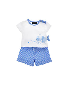 Boys | Cotton Jersey Two-Piece Outfit | White/Bluette