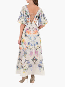 Ramie Puff Sleeve Maxi Dress | Cream Multi