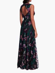 Keyhole Back Floral Gown | Black