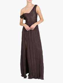 One-Shoulder Pleated Satin Gown | Chocolate