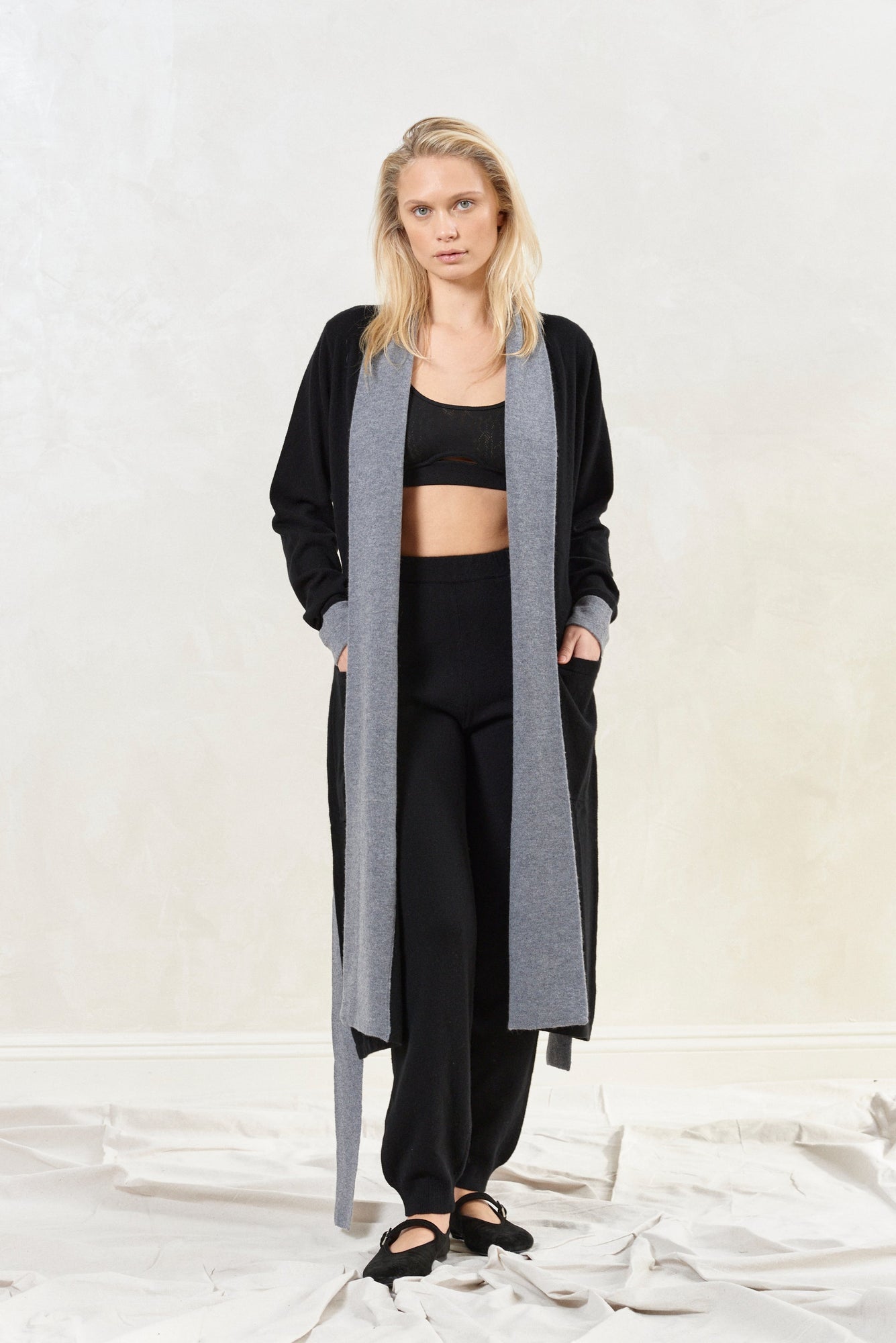 Cashmere Robe | Black/Grey