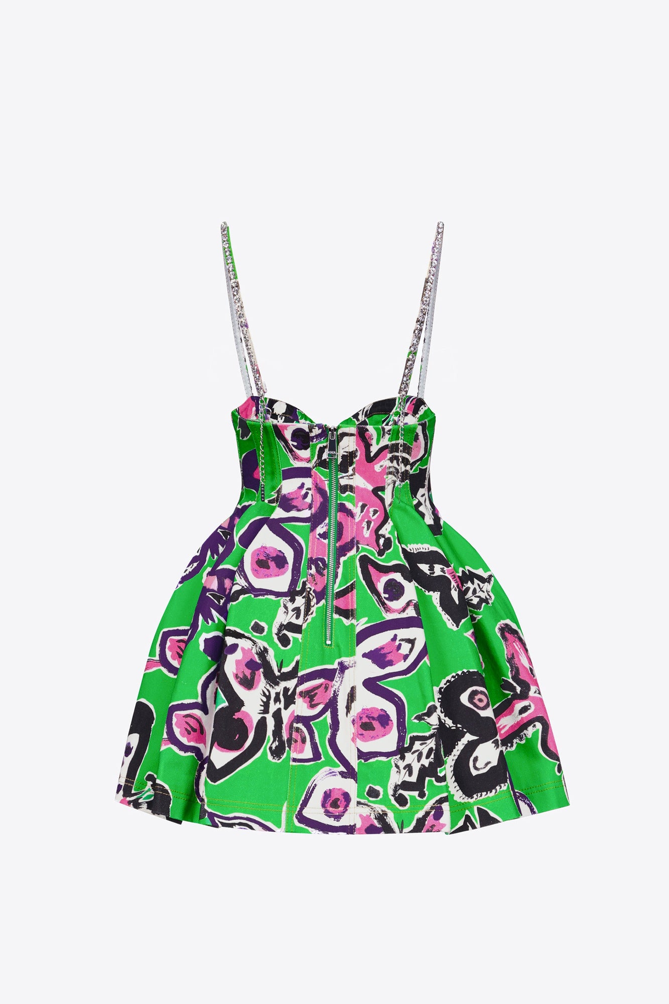 Butterfly Printed Godet Mini Dress | Green Multi