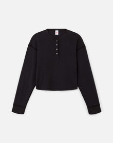 Womens | Hanes Waffle Boxy Henley | Washed Black