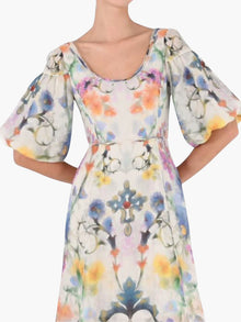 Ramie Puff Sleeve Maxi Dress | Cream Multi