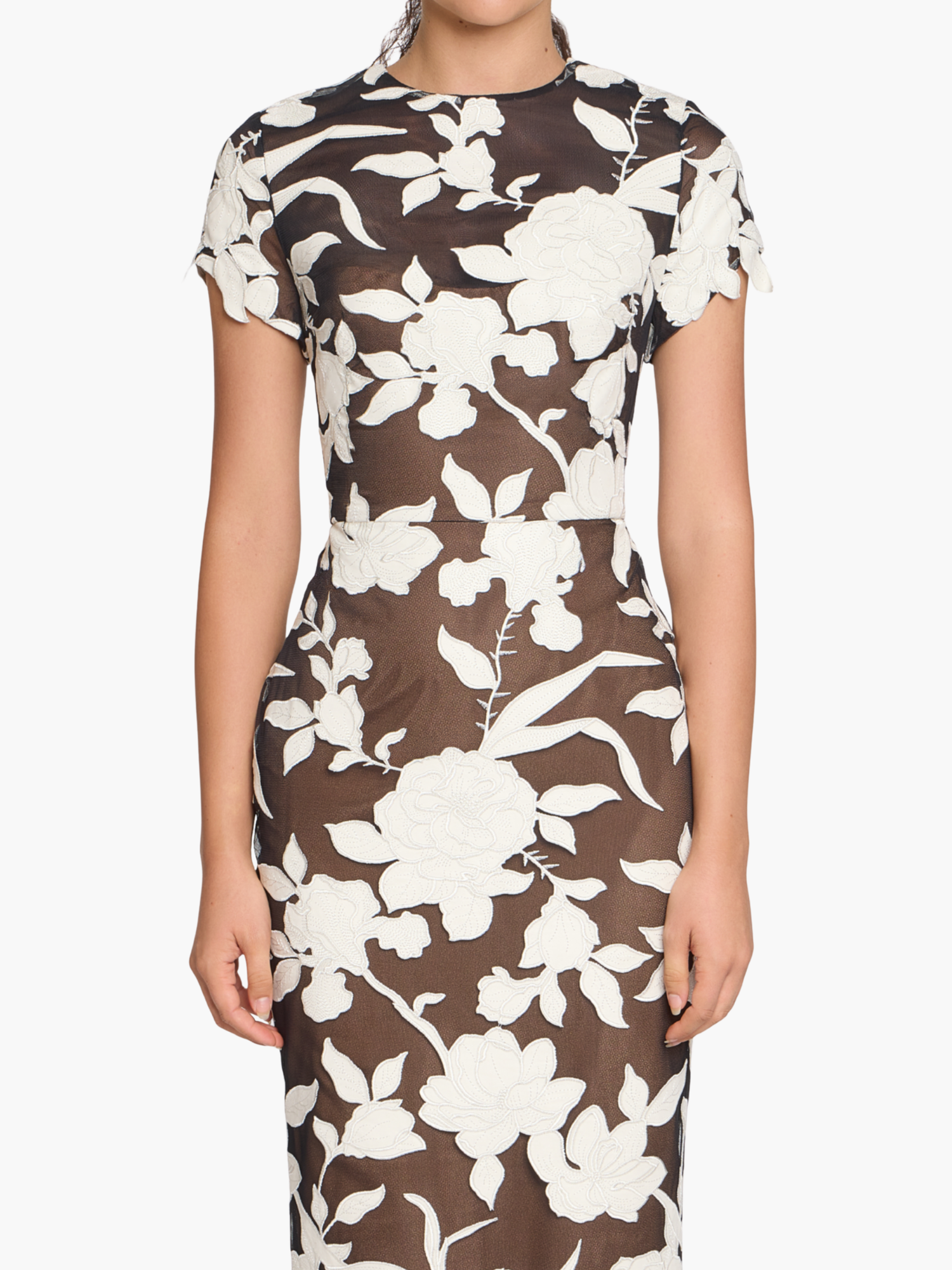 Leather Guipure Sheath Maxi Dress | Black Ivory