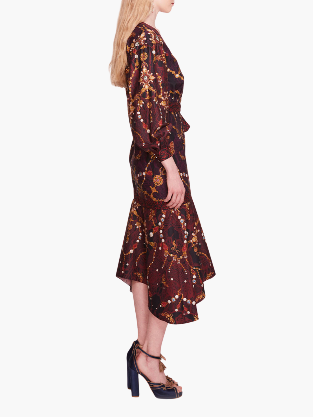 Printed Poplin Wrap Midi Dress | Black Multi