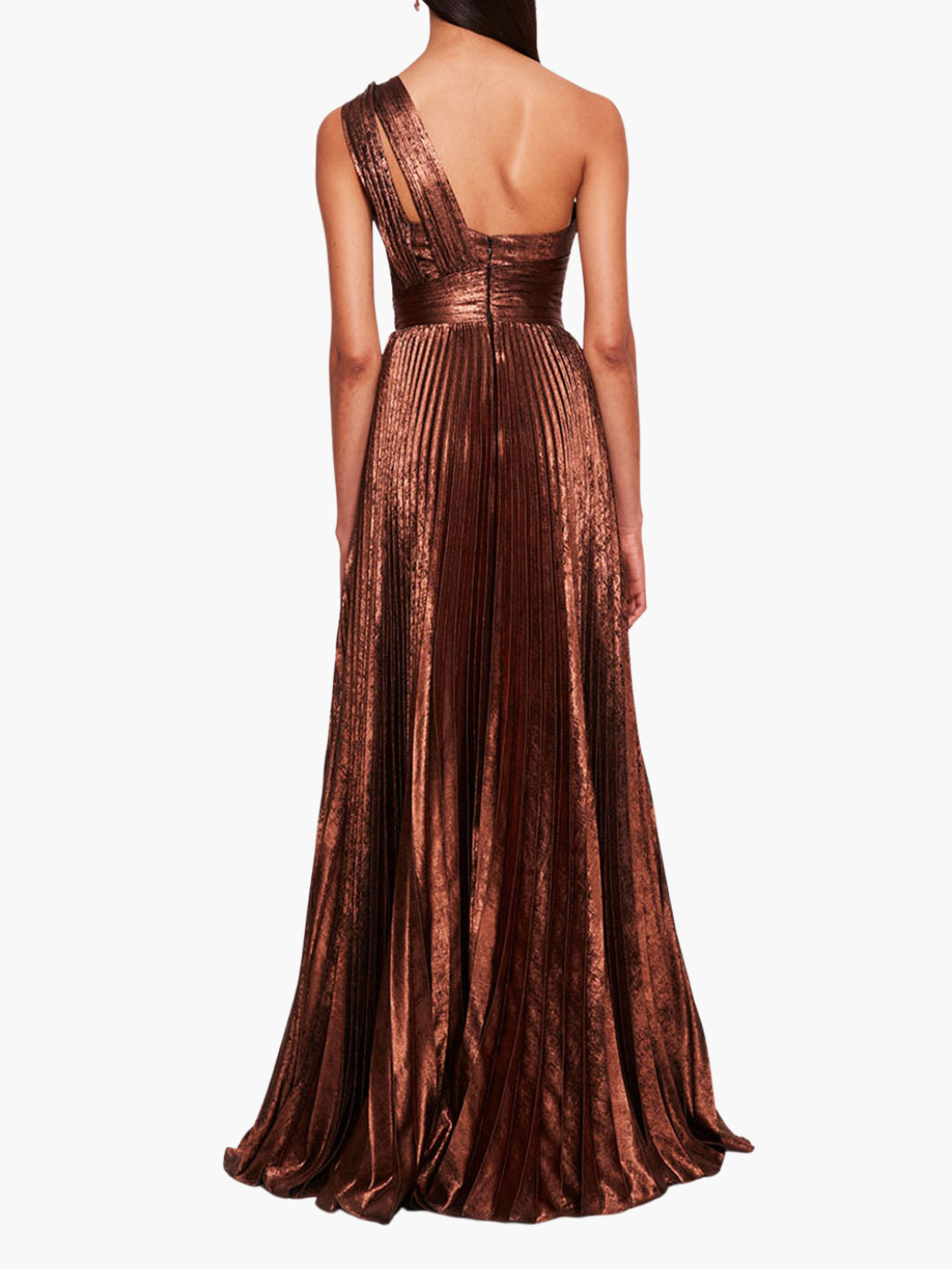 Metallic Lame Pleated Gown | Bronze