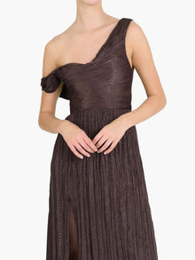 One-Shoulder Pleated Satin Gown | Chocolate