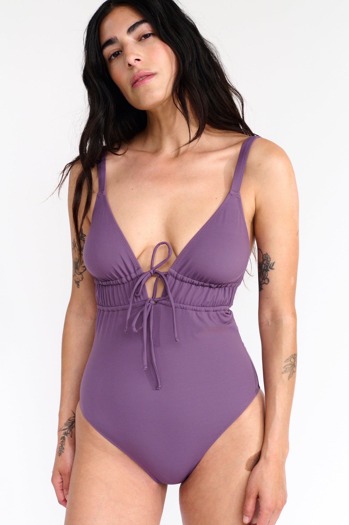 Tori Triangle Tie Detailed One Piece Suit | Purple